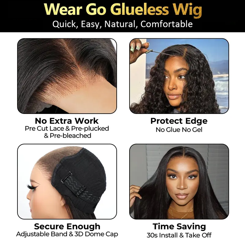 Sale Happening Now: 50% OFF – Pre-Cut Lace Kinky Straight 360 Full Lace Frontal Glueless Wig with a Hidden Adjustable Fit System, Pre-Plucked Human Hair Wig