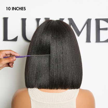 Put On and Go Ash Blonde Highlight / Brown Highlight / Natural Black Layered Cut Yaki Straight Minimalist Lace Bob Wig