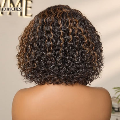 Blonde Highlight Short Curly Glueless Minimalist HD Lace Human Hair Wig