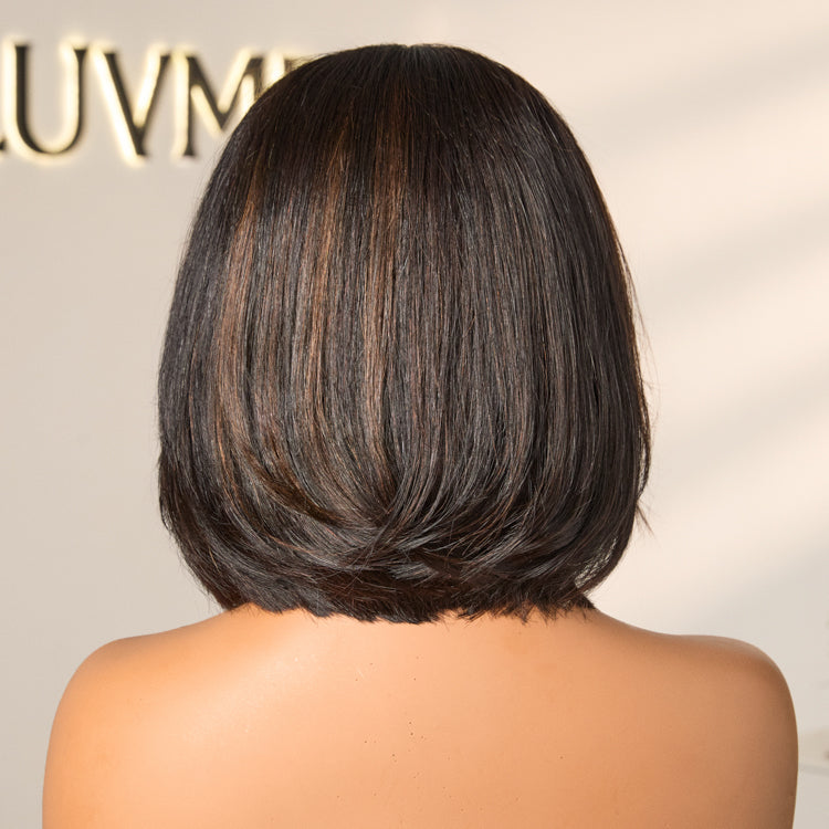 Blonde Highlight / Brown Highlight Short Layered Bob Wig Glueless 5x5 Closure Pre-Cut Lace Wig