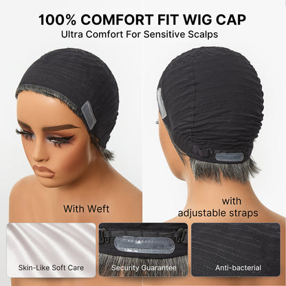 Throw On & Go Short Cut with Bangs Wig Ultra Comfort Skin-Like Soft Care Glueless Wig Hair Loss Friendly