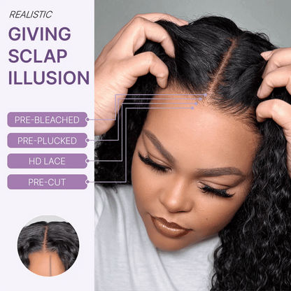 PreMax 180% / 250% Density Water Wave Glueless Flexi-Fit Drawstring 13x4 Frontal Lace Fluffy Curly Wig Pre-Cut Lace