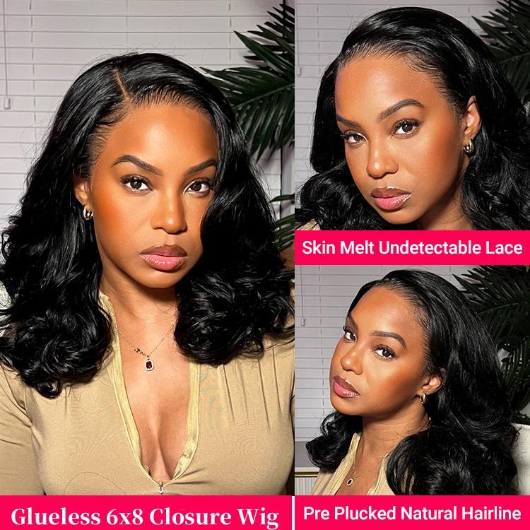 🔥Final 3 Hours: 70%OFF🔥  Density Side Part Glueless LayerCut Wig 6x8 Lace Closure Wig Body Wave Pre Cut Pre Bleached Ready Go Wigs