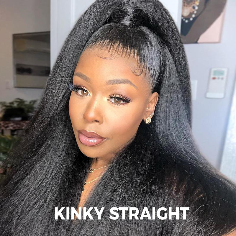 Sale Happening Now: 50% OFF – Pre-Cut Lace Kinky Straight 360 Full Lace Frontal Glueless Wig with a Hidden Adjustable Fit System, Pre-Plucked Human Hair Wig