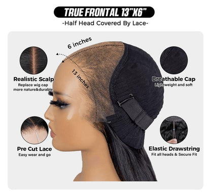 Sale Happening Now: 50% OFF – Pre-Cut Lace Kinky Straight 360 Full Lace Frontal Glueless Wig with a Hidden Adjustable Fit System, Pre-Plucked Human Hair Wig