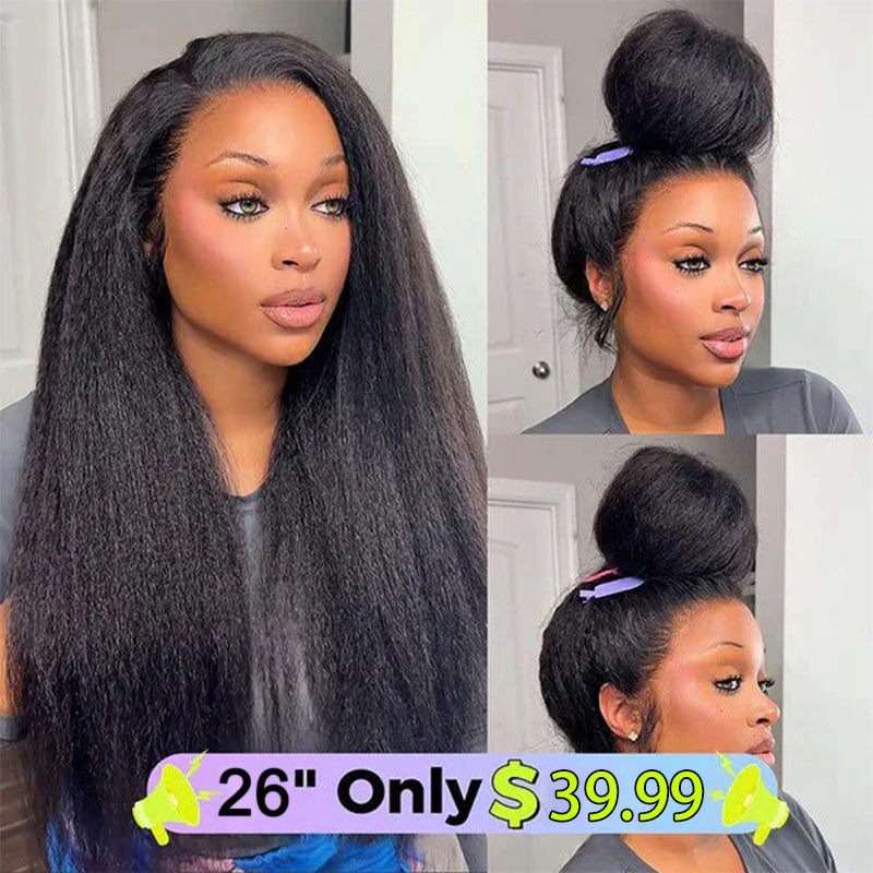 Sale Happening Now: 50% OFF – Pre-Cut Lace Kinky Straight 360 Full Lace Frontal Glueless Wig with a Hidden Adjustable Fit System, Pre-Plucked Human Hair Wig
