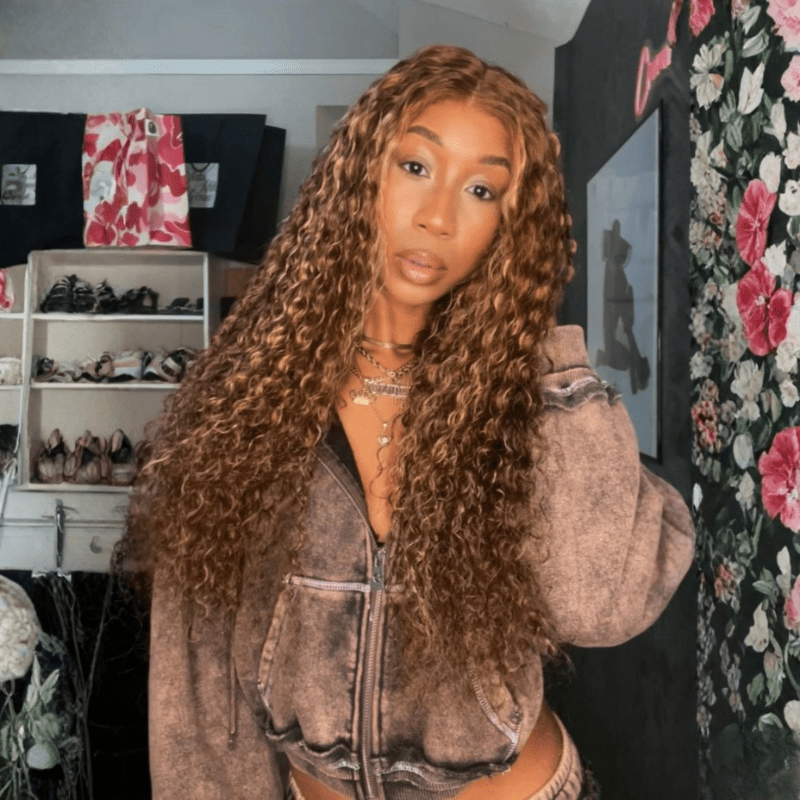 Honey Blonde Highlight Water Wave 13x4 Lace Front / 7x5 Pre Cut Lace Human Hair Lace Wig For Women