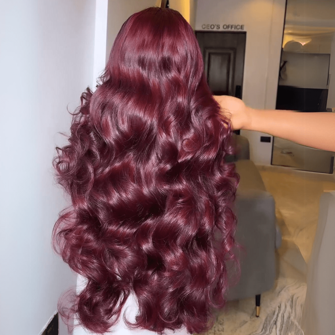 99J Burgundy Red Glueless Wigs 3D Body Wave Colored Lace Front Wig Human Hair