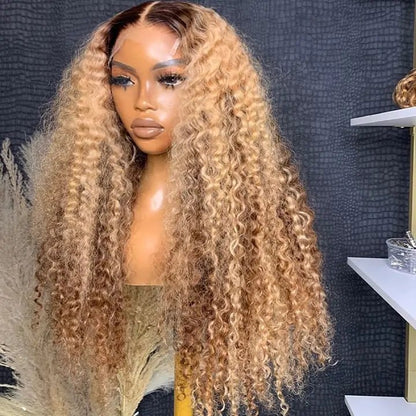 Geeta Honey Blonde Highlight Curly 13x4 Lace Front Human Hair Wigs Colored Glueless Wigs