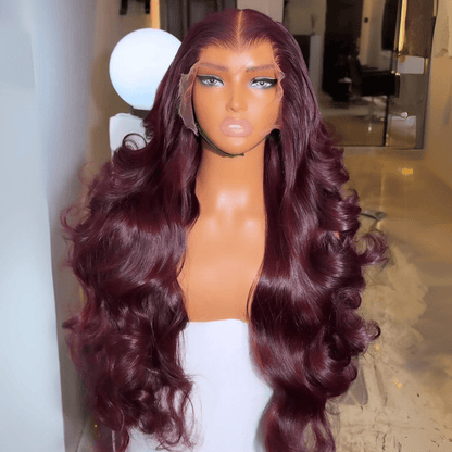 99J Burgundy Red Glueless Wigs 3D Body Wave Colored Lace Front Wig Human Hair