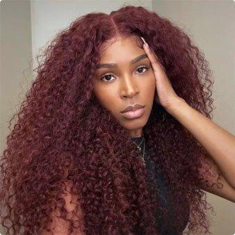 Reddish Brown Spanish Curly 13x4 Lace Front Wig Colored Transparent Lace Curly Human Hair Wigs