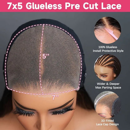 Brown Straight Glueless Wig Ombre 13X4 Lace Front Wig Pre Plucked Hairline Human Hair Wig