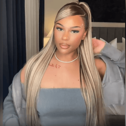 Ash Blonde Balayage Straight/Body Wave Lace Front Wig Tea Brown Colored Human Hair Wigs With Highlights