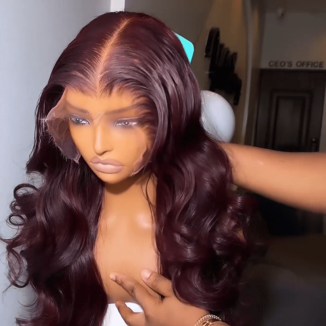 99J Burgundy Red Glueless Wigs 3D Body Wave Colored Lace Front Wig Human Hair