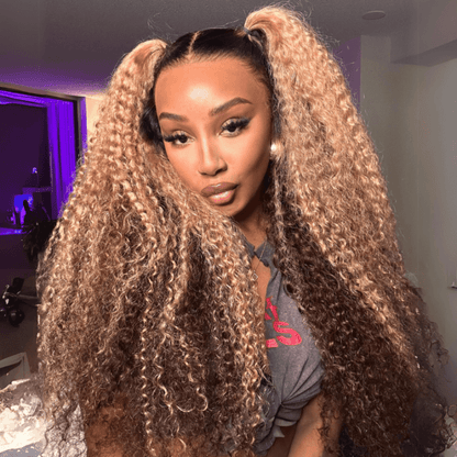 Geeta Honey Blonde Highlight Curly 13x4 Lace Front Human Hair Wigs Colored Glueless Wigs
