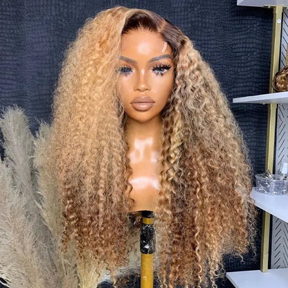 Geeta Honey Blonde Highlight Curly 13x4 Lace Front Human Hair Wigs Colored Glueless Wigs