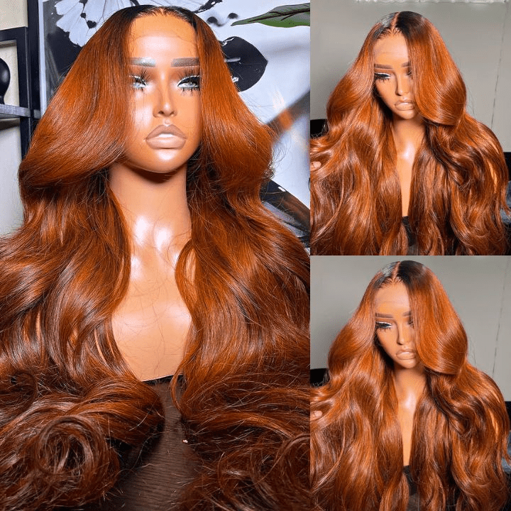 Geeta Ginger Color Lace Front Wig Body Wave 13x4/4x4 HD Lace Human Hair Wigs Ombre Colored Wigs With Dark Roots