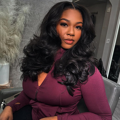 Geeta Body Wave Curtain Bangs Wigs 13X4 Lace Front Human Hair Wig With Bangs Pre Plucked Natural Hairline