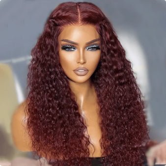 Reddish Brown Spanish Curly 13x4 Lace Front Wig Colored Transparent Lace Curly Human Hair Wigs