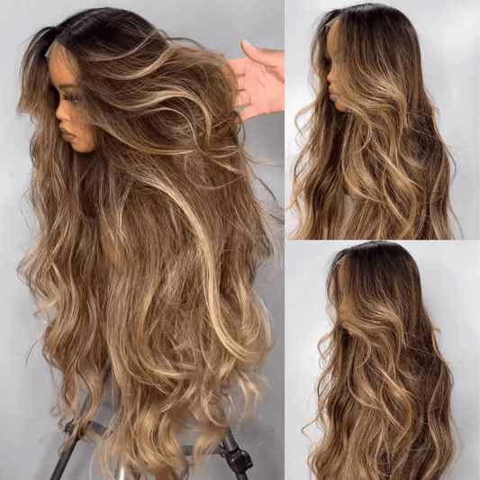 Highlight Blonde Color 13×4 / 7x5 Lace Long Wavy Human Hair Wigs Ombre Blonde Balayage Lace Front Wigs