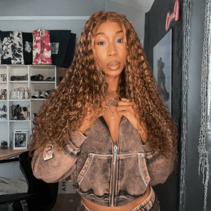 Honey Blonde Highlight Water Wave 13x4 Lace Front / 7x5 Pre Cut Lace Human Hair Lace Wig For Women