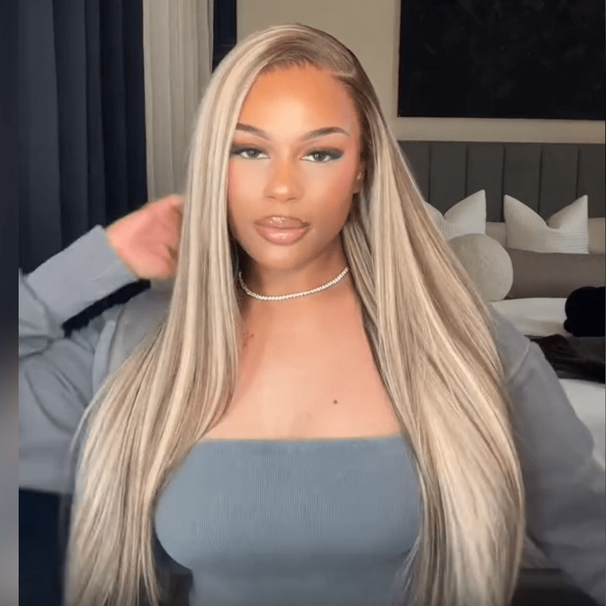 Ash Blonde Balayage Straight/Body Wave Lace Front Wig Tea Brown Colored Human Hair Wigs With Highlights
