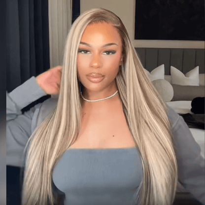 Ash Blonde Balayage Straight/Body Wave Lace Front Wig Tea Brown Colored Human Hair Wigs With Highlights
