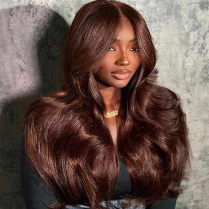 Full 300% Density Layered Cut Dark Brown Body Wave Wear Go Wig 6x4 Lace Front Glueless Colored Wig