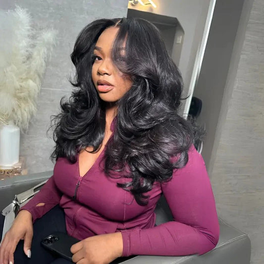Geeta Body Wave Curtain Bangs Wigs 13X4 Lace Front Human Hair Wig With Bangs Pre Plucked Natural Hairline