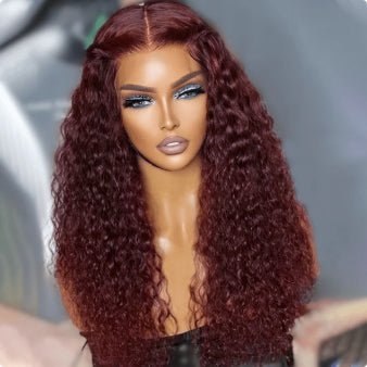 Reddish Brown Spanish Curly 13x4 Lace Front Wig Colored Transparent Lace Curly Human Hair Wigs