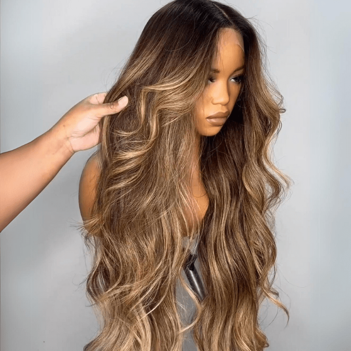 Highlight Blonde Color 13×4 / 7x5 Lace Long Wavy Human Hair Wigs Ombre Blonde Balayage Lace Front Wigs