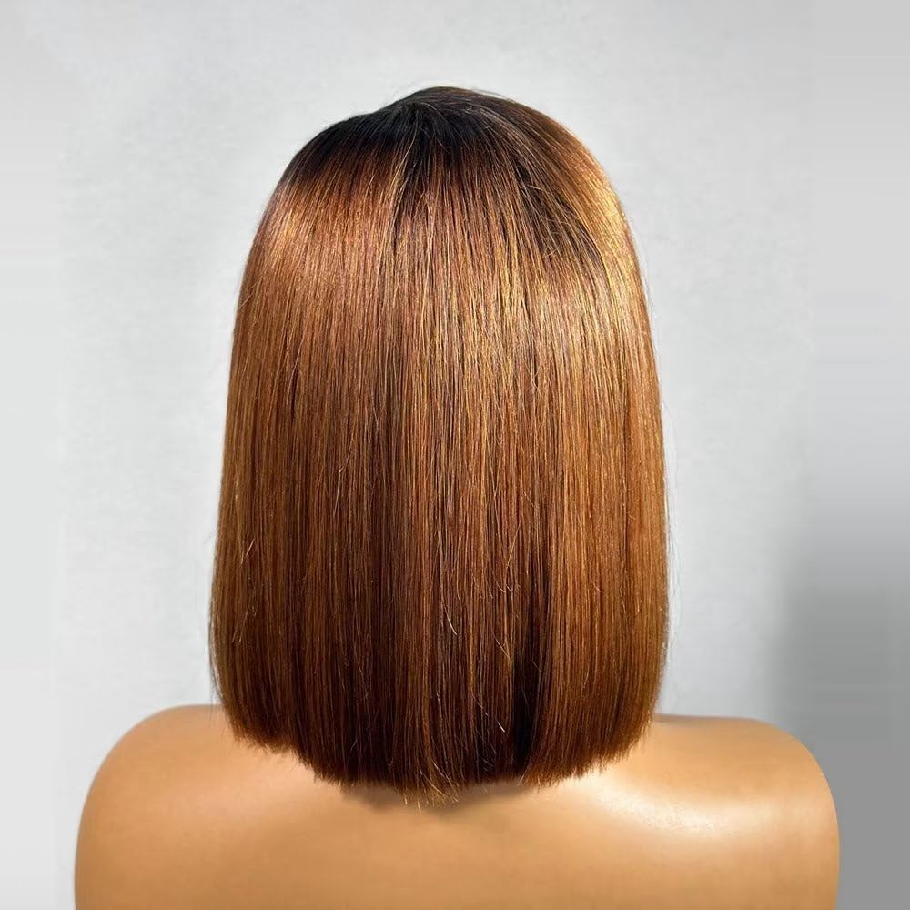 Ombre 1B/30 Brown Short Bob Glueless Wig Straight 13x4 HD Lace Front Human Hair Wigs Flash Sale