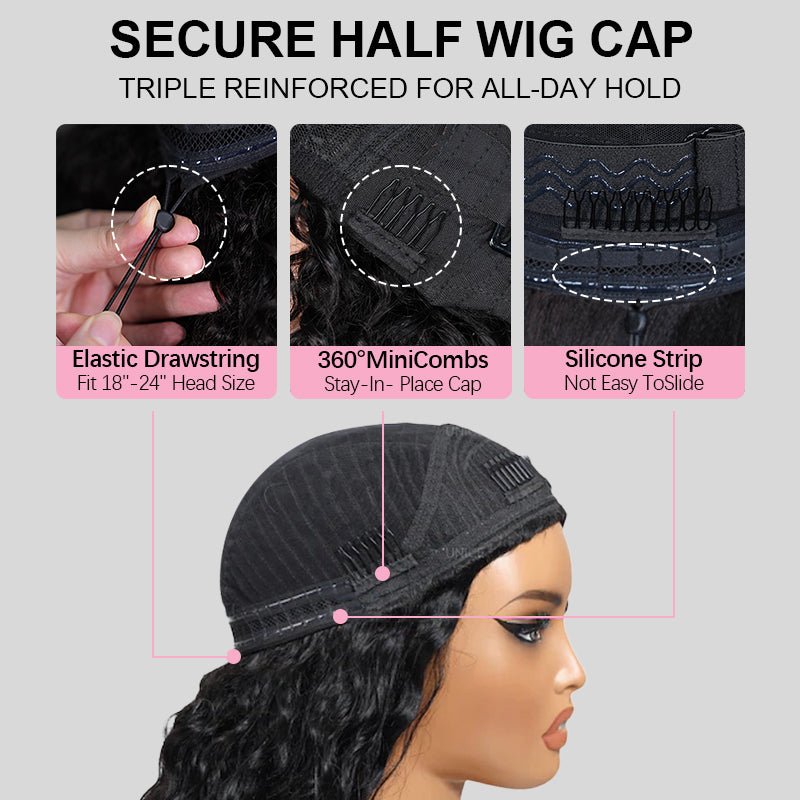 Geeta Kinky Curly Coily Half Wig Invisi Drawstring Glueless Flip Over Wig Flash Sale