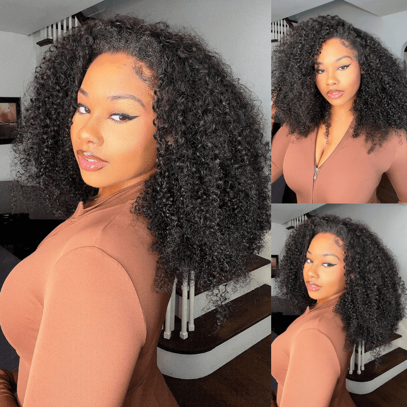 Geeta Kinky Curly Coily Half Wig Invisi Drawstring Glueless Flip Over Wig Flash Sale