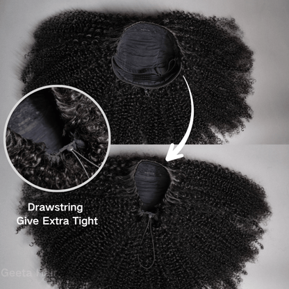 Geeta Kinky Curly Coily Half Wig Invisi Drawstring Glueless Flip Over Wig Flash Sale