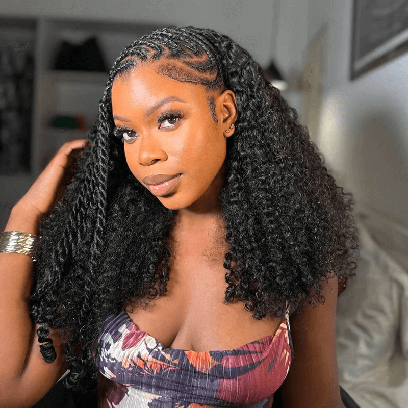 Geeta Kinky Curly Coily Half Wig Invisi Drawstring Glueless Flip Over Wig Flash Sale