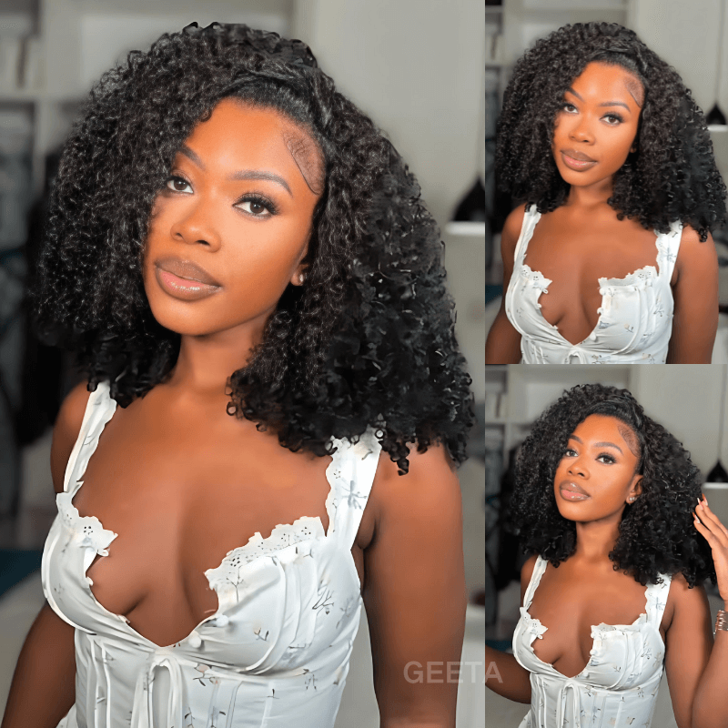 Geeta Kinky Curly Coily Half Wig Invisi Drawstring Glueless Flip Over Wig Flash Sale