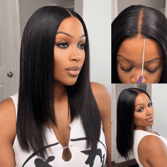 7x5 Lace Yaki Straight Glueless Put On And Go Short Bob Wig 13x4 Lace Frontal Invisi Drawstring Flash Sale