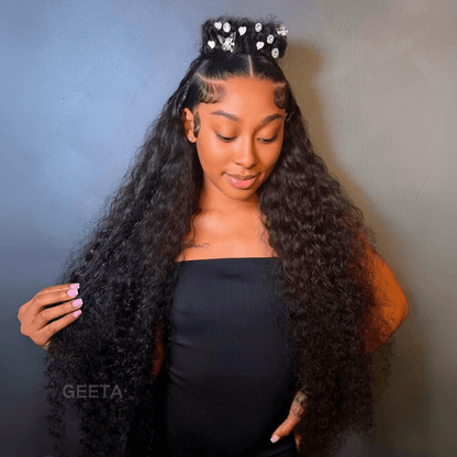 $179 26Inch Deep Curly Glueless Transparent Lace Front Wig Pre Plucked Brazilian Human Hair Wig Flash Sale