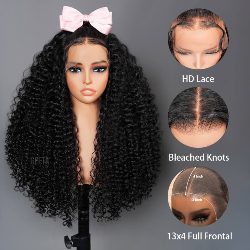 $179 26Inch Deep Curly Glueless Transparent Lace Front Wig Pre Plucked Brazilian Human Hair Wig Flash Sale