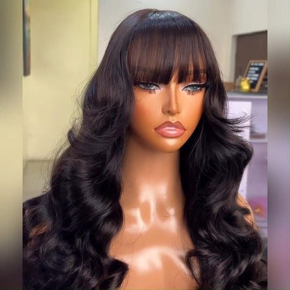 Layer Cut Wigs Put On&Go Body Wave Glueless Wigs 6x4 Human Hair Wig With Bangs