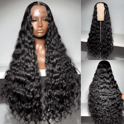 13x4 Lace Front Raw Indian Glueless Wig Natural Wavy 300% Density Human Hair Wigs Pre Plucked
