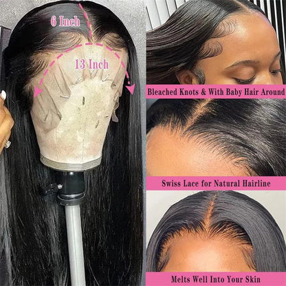 Geeta 6x4 Lace Closure / 13x6 Straight Lace Front Wigs Human Hair 180% Density Glueless Wigs