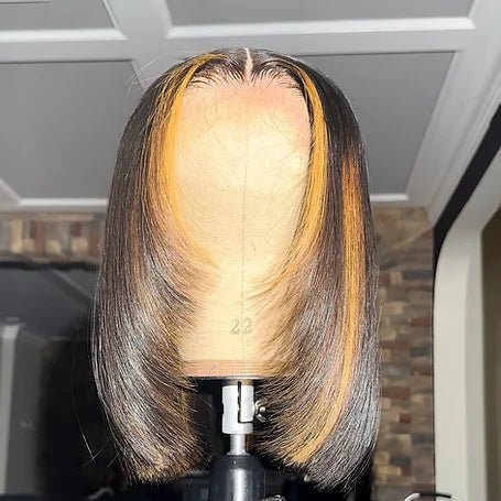 Geeta Layer Cut Ombre Highlight Straight Bob Human Hair Wigs 13x4 Lace Front Glueless Wigs Flash Sale