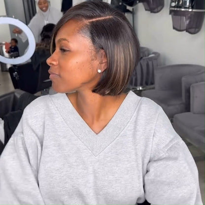Geeta Brown Highlight Side Part Short Bob Wig Glueless Straight Lace Front Human Hair Wigs Flash Sale