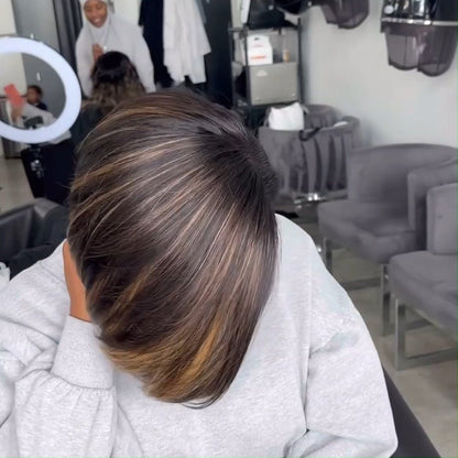 Geeta Brown Highlight Side Part Short Bob Wig Glueless Straight Lace Front Human Hair Wigs Flash Sale