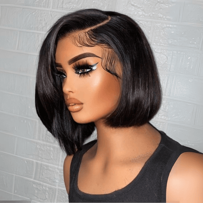 Geeta Brown Highlight Side Part Short Bob Wig Glueless Straight Lace Front Human Hair Wigs Flash Sale