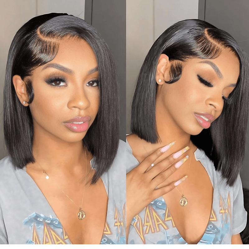 Geeta Brown Highlight Side Part Short Bob Wig Glueless Straight Lace Front Human Hair Wigs Flash Sale