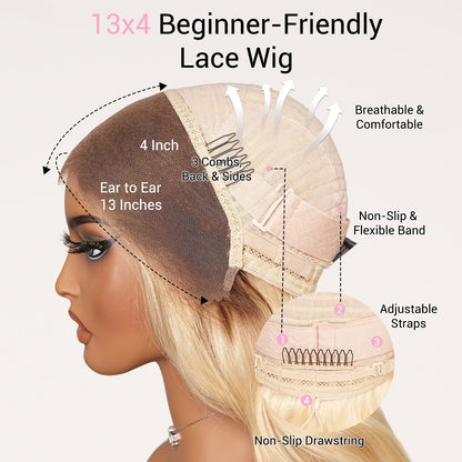 Highlight Blonde Color 13×4 / 7x5 Lace Long Wavy Human Hair Wigs Ombre Blonde Balayage Lace Front Wigs