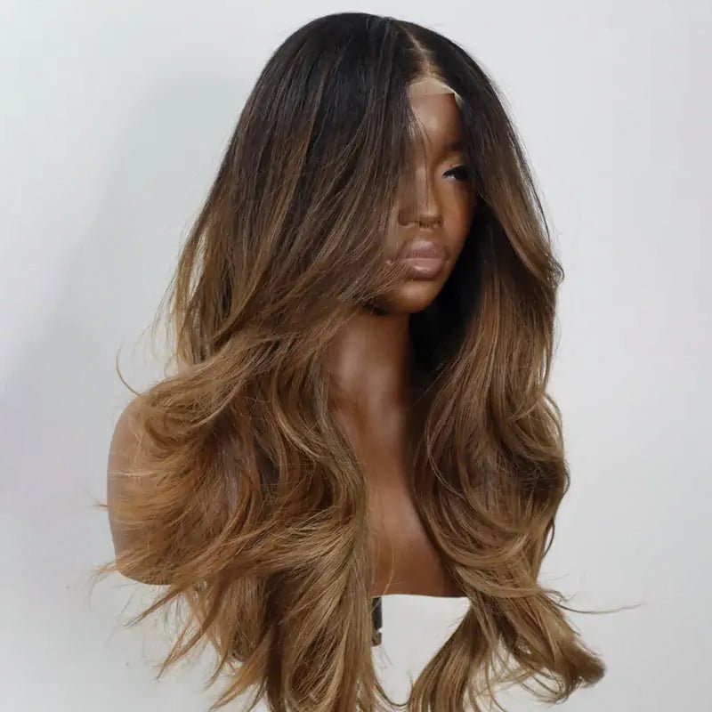 Warm Dark Blonde 13x4 Lace Front Glueless Wigs Natural Loose Wave Layer Cut Human Hair Wigs